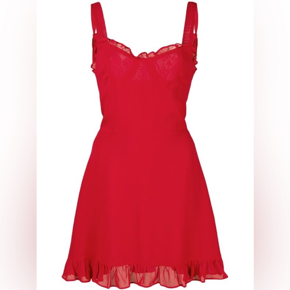 Reformation Christine Lipstick Red Tie Shoulder Ruffle Mini Dress Size 12